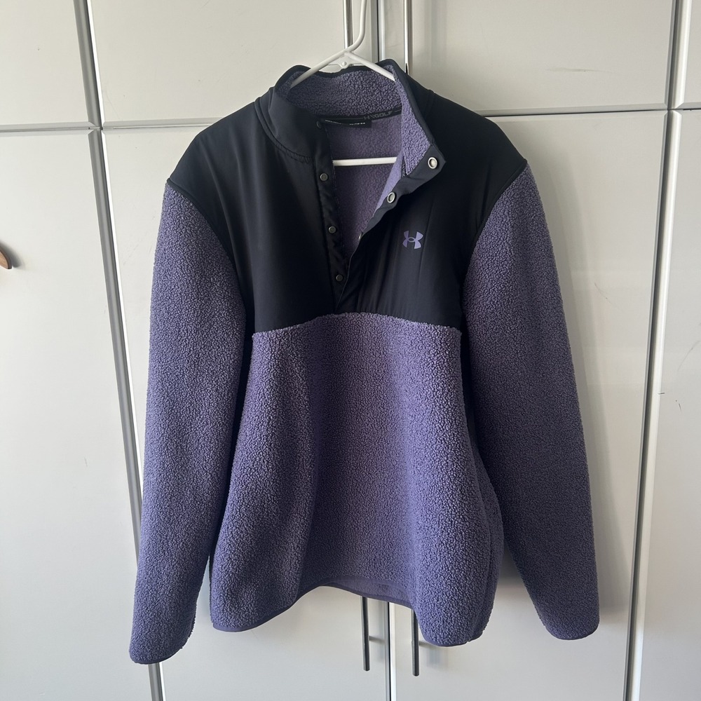 Under Armour Golf Sherpa Fleece Pullover Purple Black Snap Neck XL Mens